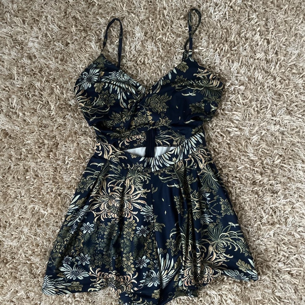 navy floral romper